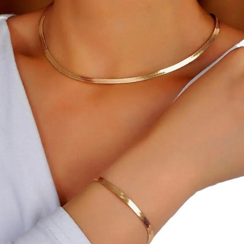 Elegant Snake Chain Necklace and Bracelet