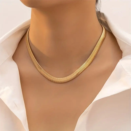 Elegant Golden-Tone Snake Bone Chain Necklace